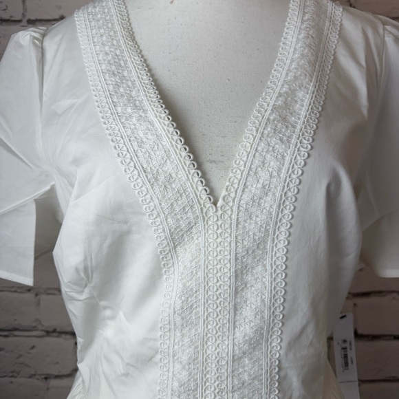 Maggy London White Cotton V Neck Lace Embroidered Boho Vacation Dress Size 14 - Picture 4 of 12